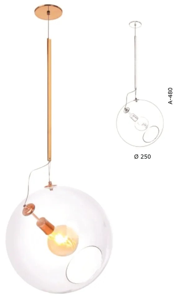 Pendente Globo Inclinado Ø25X48Cm Metal E Globo Ø25Cm 01Xe27 |Old Arti... (PRETO / COBRE BRILHO, CLEAR (TRANSPARENTE))