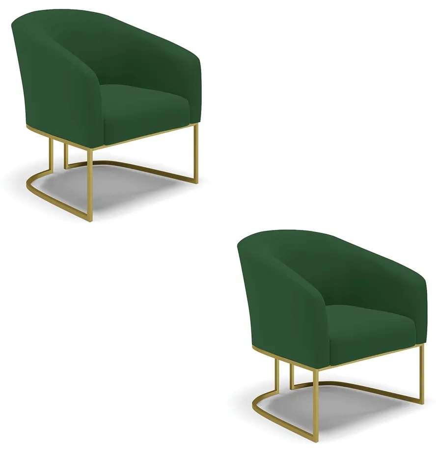 Poltrona Decorativa Industrial Dourado kit 2 Stella Veludo D03 - D'Rossi - Verde