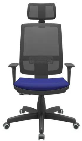 Cadeira Office Brizza Tela Preta Com Encosto Assento Aero Azul RelaxPlax Base Standard 126cm - 63614 Sun House