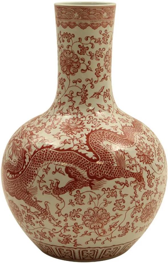 Vaso Decorativo de Porcelana Yuchun Oriental Vermelho e Branco