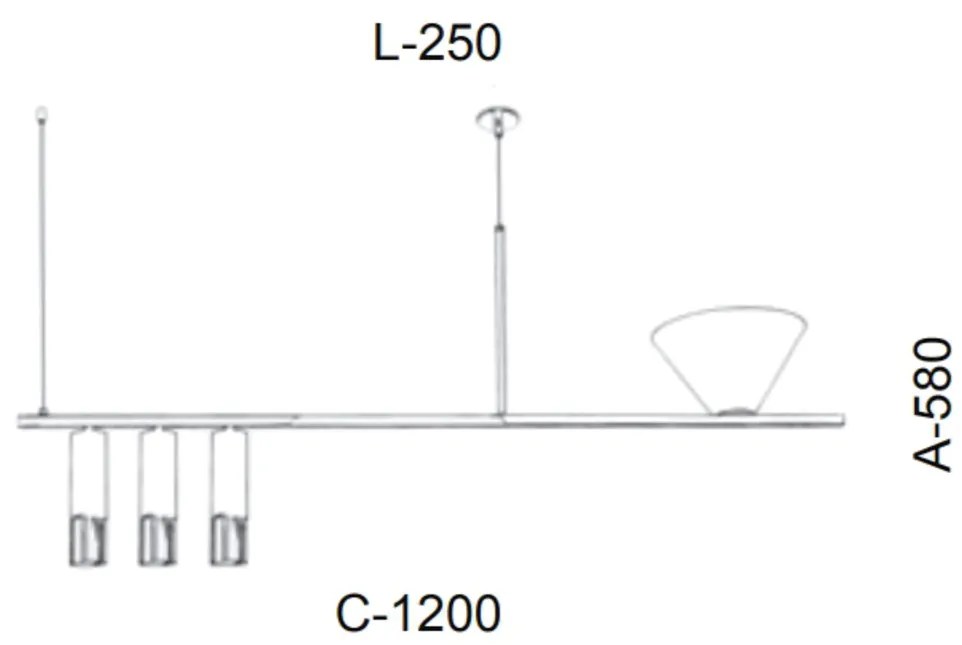 Pendente Retangular Tubo E Indireta 120X25X58Cm Metal 03Xmr11 + 01Xe27... (BRANCO / COBRE BRILHO)