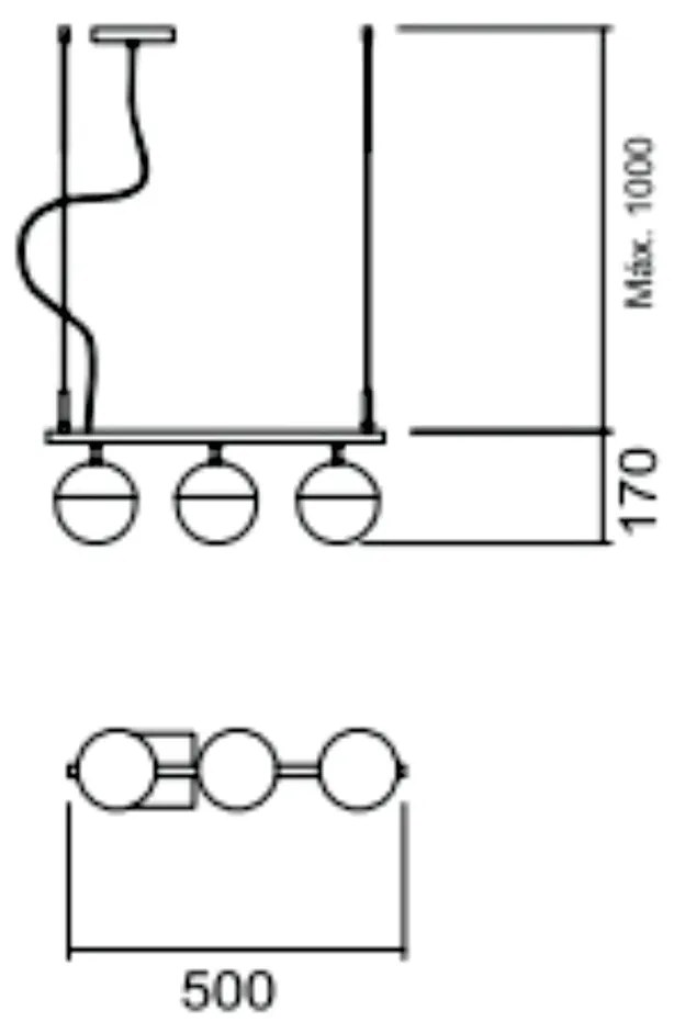 Pendente Gude C/ 3 Globos 50Cm 3L G9 / Metal E Globo Ø12Cm | Usina 165... (ESC-V - Escovado, AMBAR)