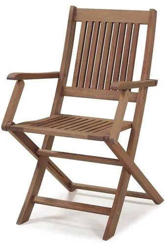 Cadeira Dobrável com Braços para Áreas Externas em Madeira Eucalipto - Maior Durabilidade - Castanho