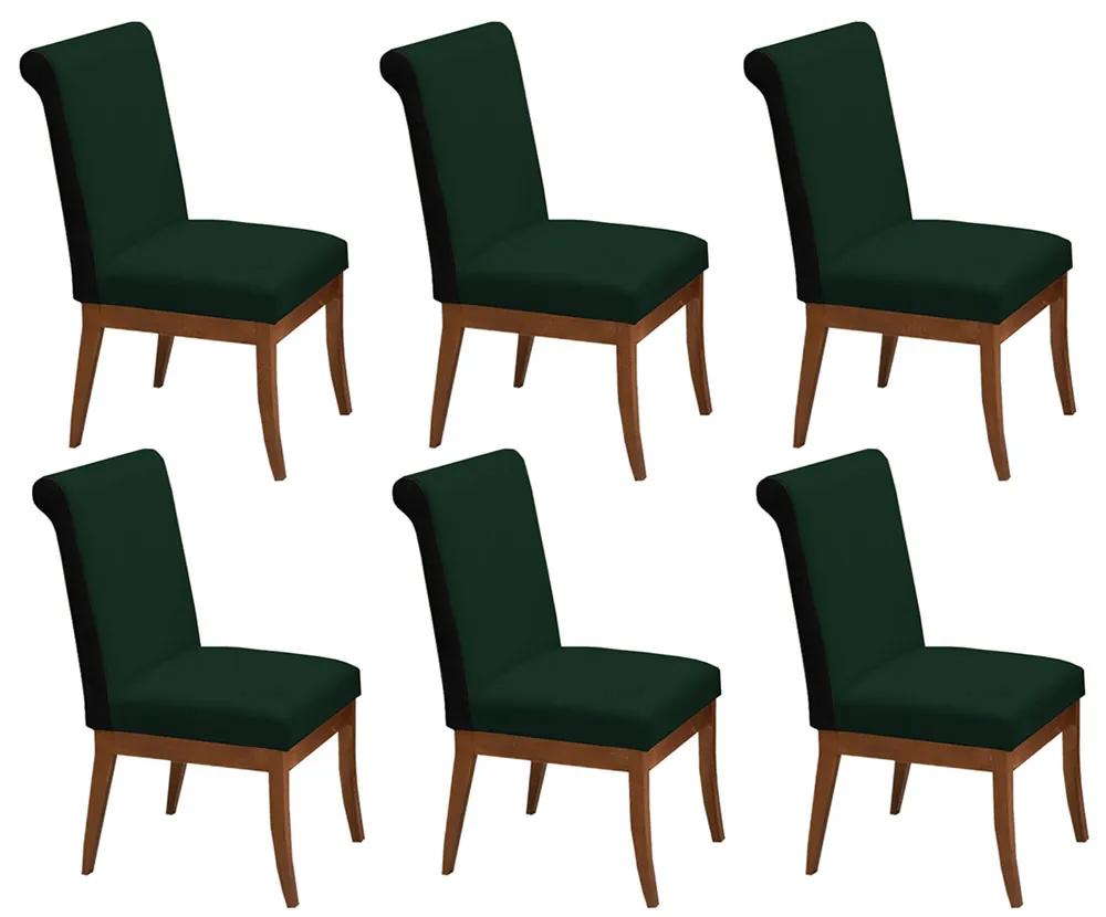 Conjunto 6 Cadeiras Larissa Aveludado Verde + Couríssimo Preto