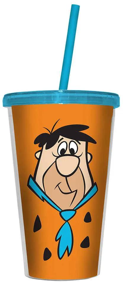 Copo Hanna Barbera Flintstones Fred 500 ml com Tampa e Canudo - Urban
