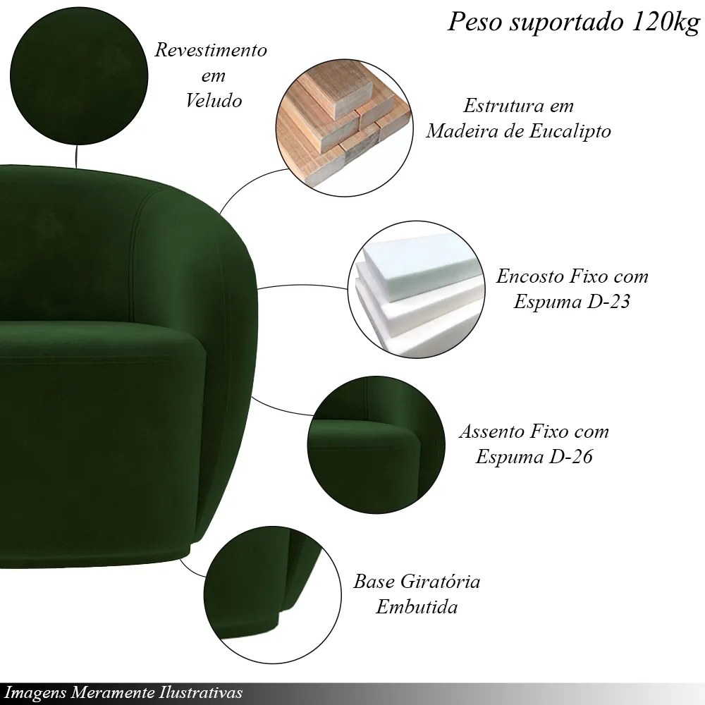 Conjunto 1 Sofá Living 180cm e 1 Poltrona Decorativa Sala de Estar Íbis Encosto Fixo Veludo Verde G33 - Gran Belo