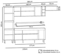 Armário de Cozinha Modulada 5 Peças CP17 Balcão com Tampo Branco - Lum