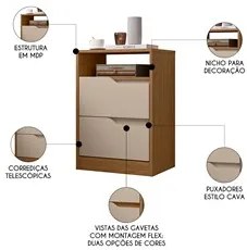 Mesa de Cabeceira 2 Gavetas Sole Flex Jatobá/Fendi - Albatroz