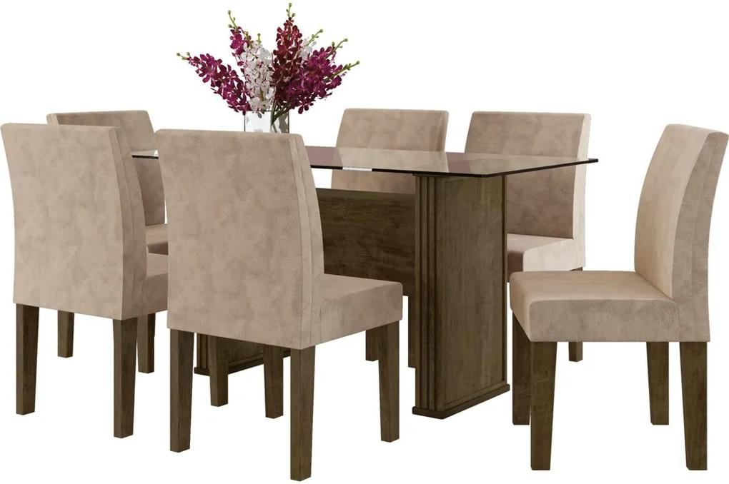 Conjunto Mesa de jantar Europa com 6 cadeiras Marrom RV Móveis