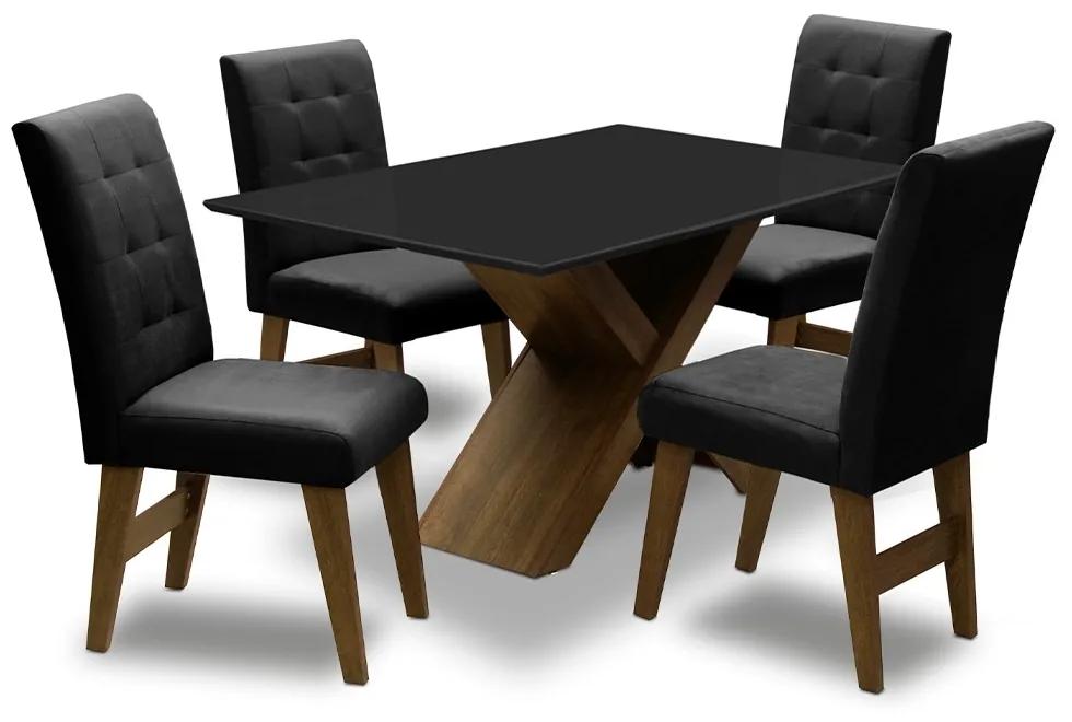 Conjunto Mesa de Jantar com 04 Cadeiras Agata 135cm Castanho/Preto/Preto - ADJ DECOR