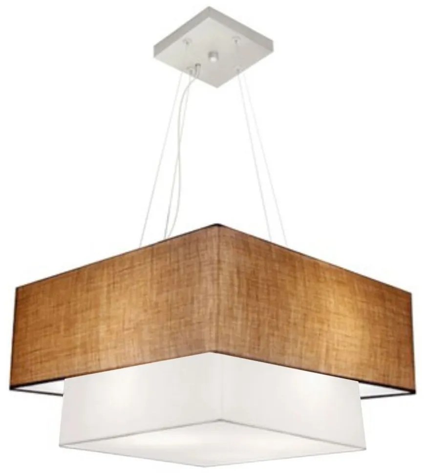 Lustre Pendente Quadrado Palha e Branco MJ-4344 Para Mesa de Jantar e Estar