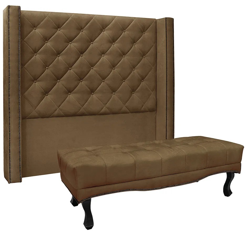 Cabeceira Cama Box King 195cm e Recamier Vicenza Suede S04 - D'Rossi - Caramelo