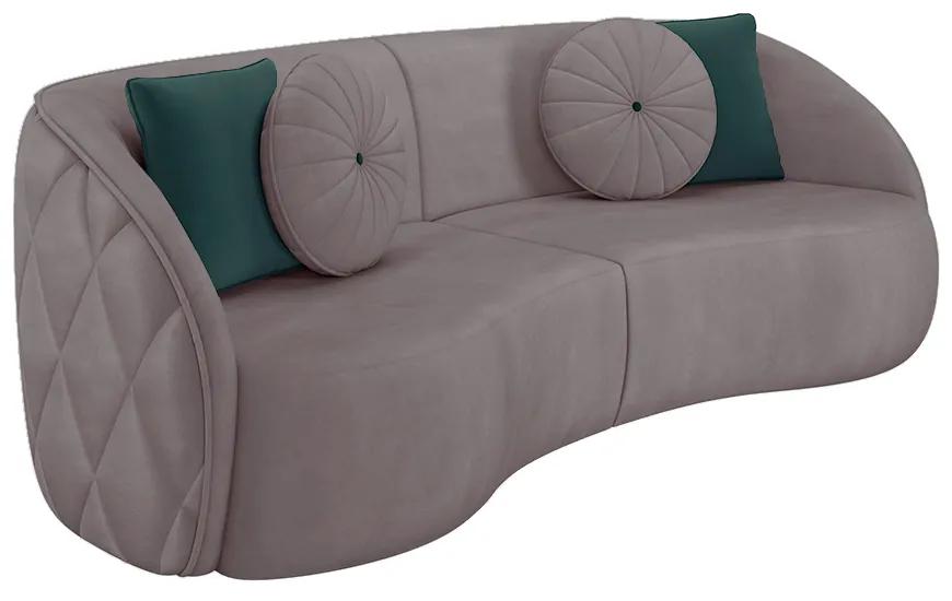 Sofá Decorativo 288cm com Almofadas Redondas Clarke Veludo Rosê G45 - Gran Belo
