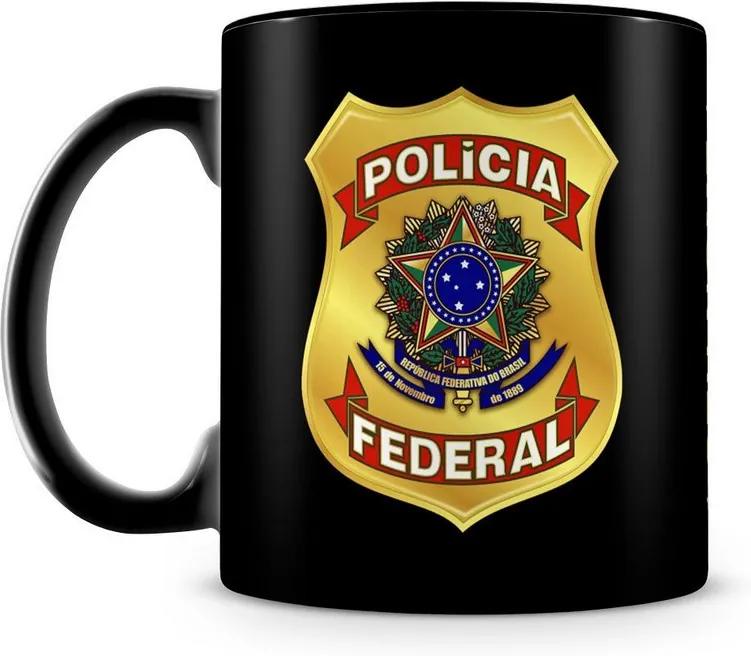 Caneca Personalizada Polícia Federal 100% Preta (Com Nome)