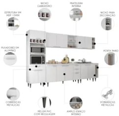 Armário de Cozinha Com Tampo CP07 310cm Pérola Branco Z34     - Mpozen