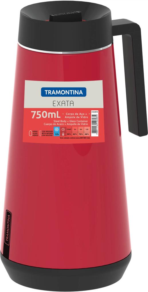 Garrafa Térmica Tramontina Exata Em Aço Inox Vermelho Com Infusor 750 Ml 61644076