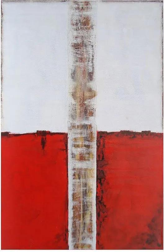 Quadro Abstrato Pintura Em Tela Vermelho E Branco 90x140cm