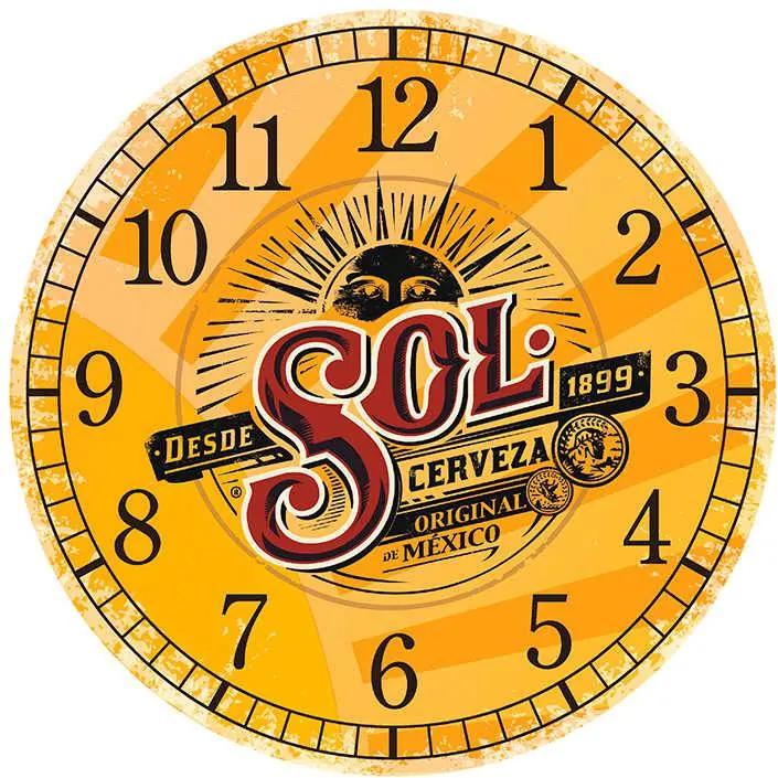 Relógio de Parede Cerveja Sol Premium Amarelo em MDF - 28 cm