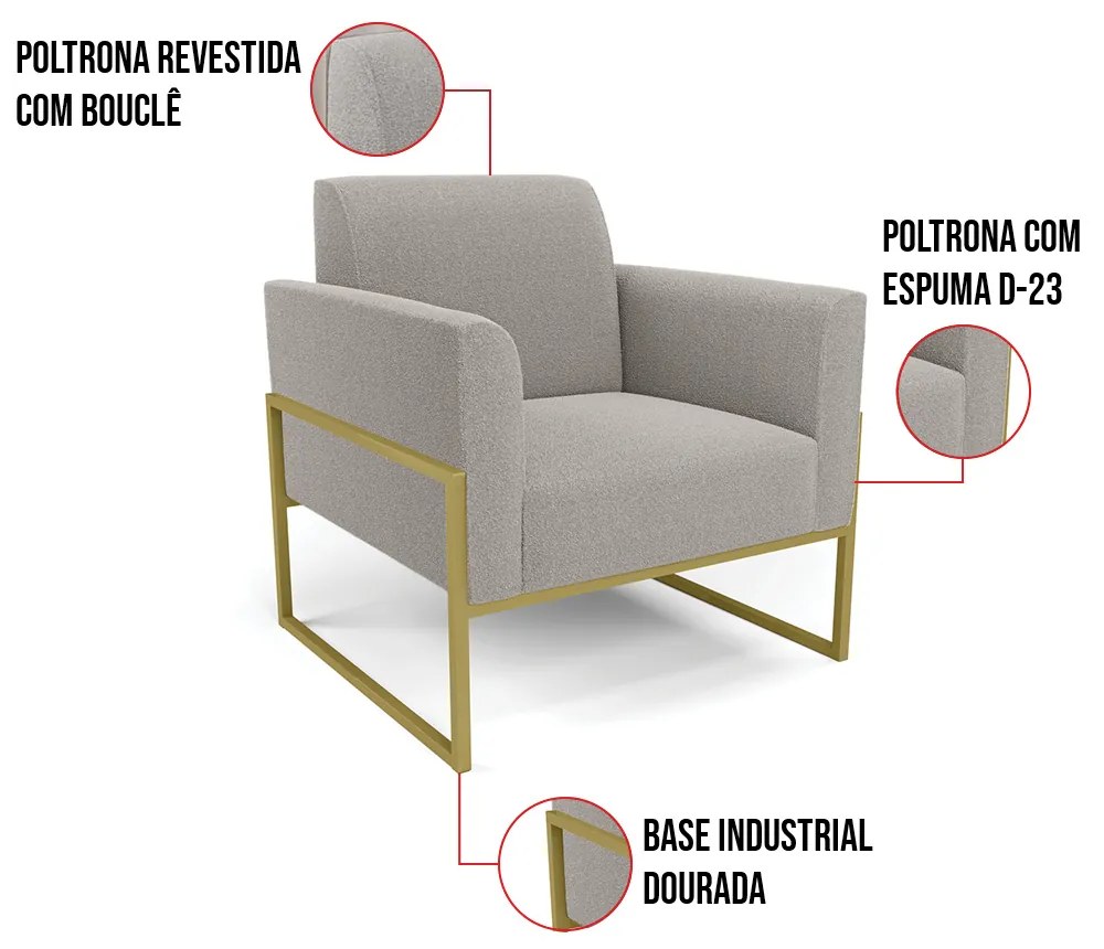 Namoradeira e Poltrona Industrial Alta Dourado Marisa Bouclê D03 - D'Rossi - Cinza