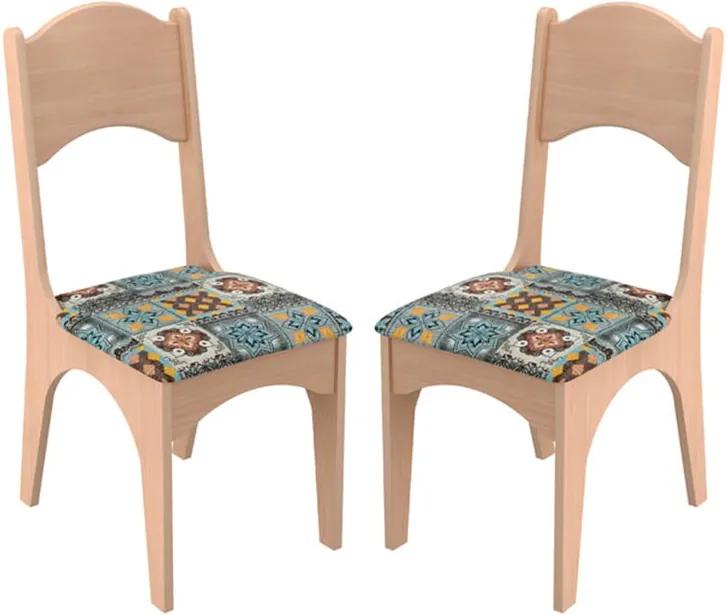 Kit 2 Cadeiras Taburi C/ Assento Estofado 100% MDF Ladrilho / Natural