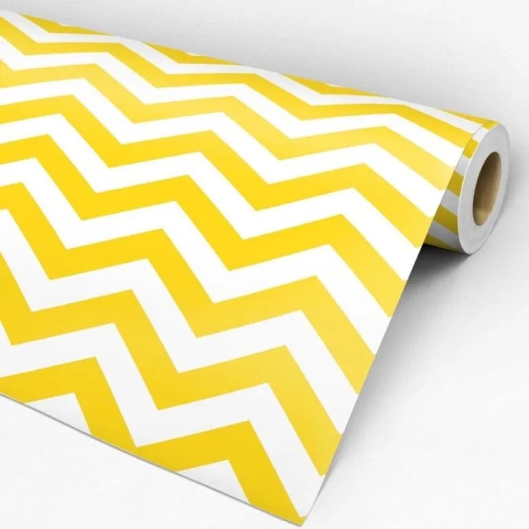 Papel de parede adesivo Chevron amarelo e branco