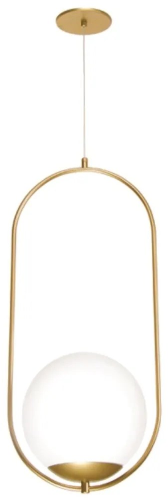 Pendente Oblong 25X30X68Cm Globo Ø25Cm 01Xe27 - Old Artisan Pd-5610 (BRANCO / DOURADO BRILHO, AMBAR)