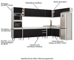 Armário de Cozinha Modulada de Canto 9 Peças CP04 Balcão Branco/Preto