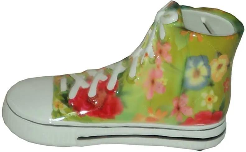 Cofre Tennis Shoes Verde com Flores em Cerâmica - Urban - 23x12 cm