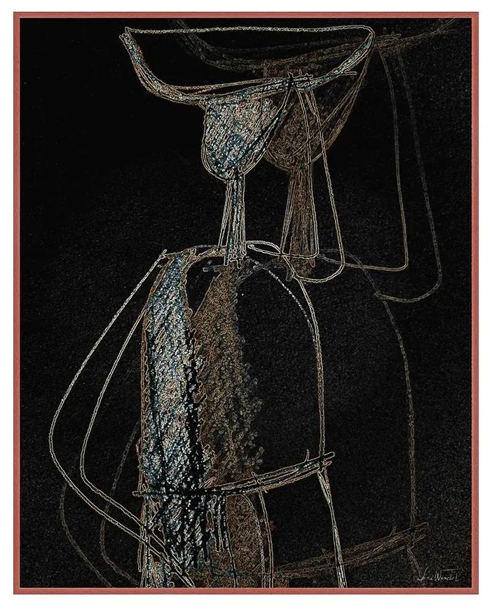 Quadro Decorativo Figurativo Mulher em Movimento Com a Mão na Cabeça Preto e Dourado - CZ 44118