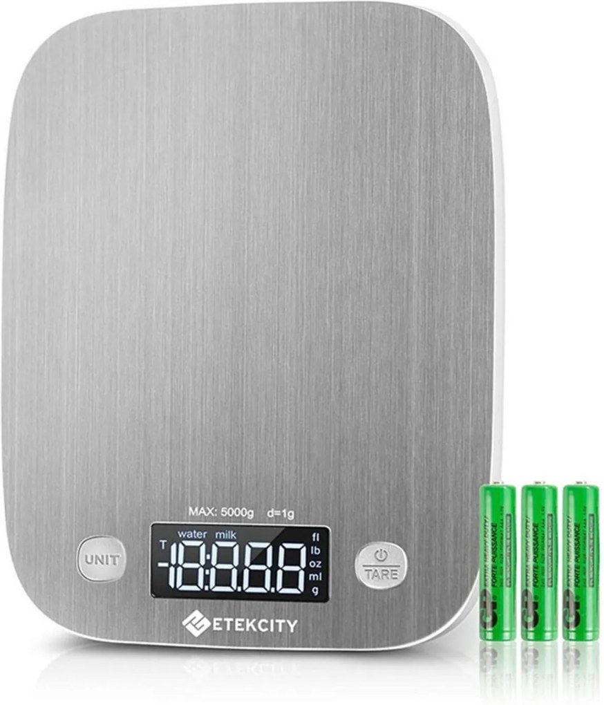 Balança ETEKCITY Digital de Cozinha em Aço inoxidável com capacidade até 5000g  Prata