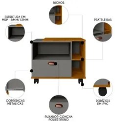 Gabinete de Banheiro com Rodízios Japão B02 Titanium/Naturalle - Mpoze