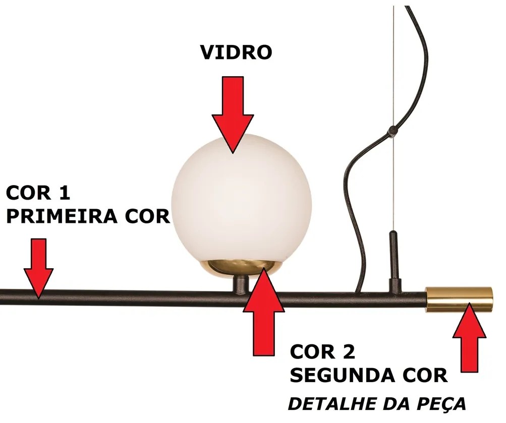 Pendente Vittu 120X30Cm 2Xmr16 Gu10 + 1Xe27 G45 / Cabo Aço Chumbador +... (CP-M - Champagne Metálico, AMBAR)