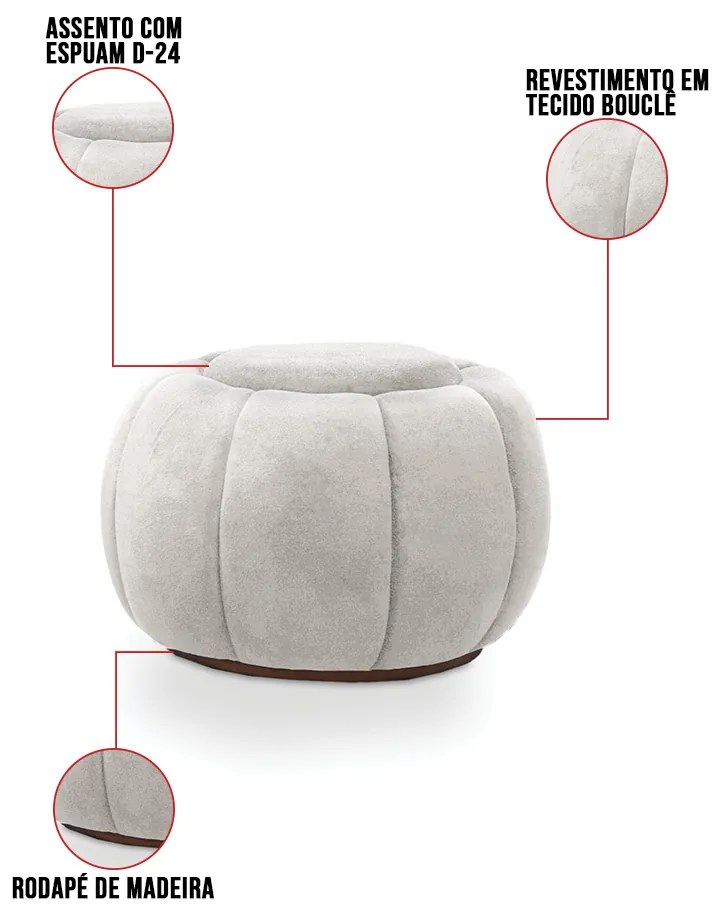 Poltrona Decorativa Orgânica Giratória com Puff Cloud Bouclê E03 - D'Rossi - Cinza claro