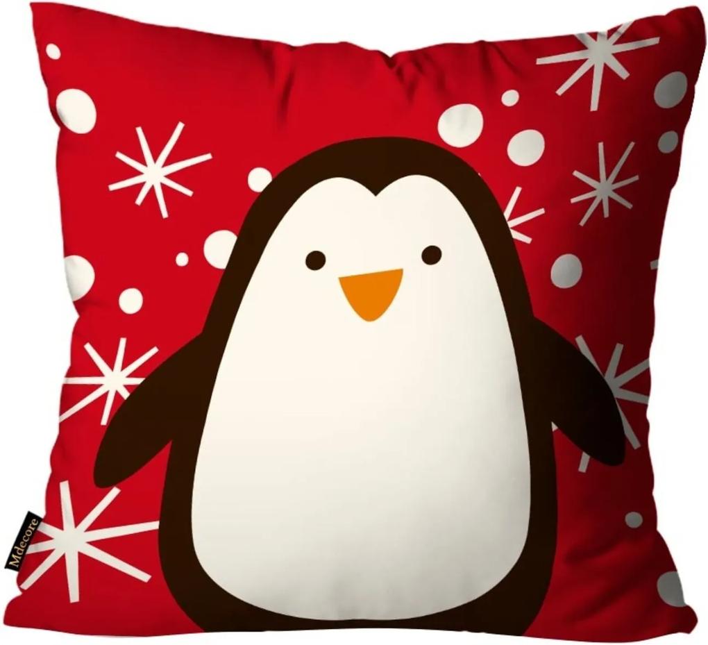 Capa para Almofada Mdecore Natal Pinguin Vermelha 45x45cm