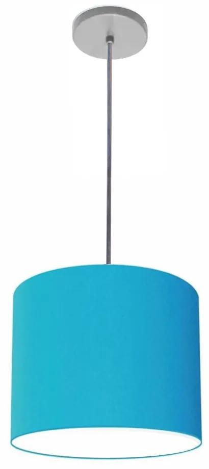 Luminária Pendente Vivare Free Lux Md-4105 Cúpula em Tecido - Azul-Turquesa - Canopla cinza e fio transparente