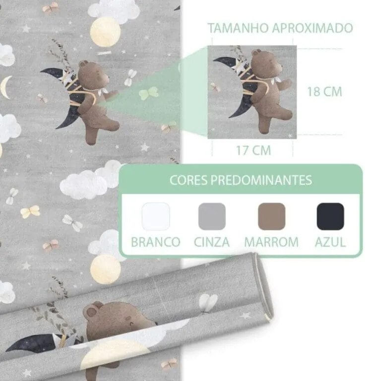 Papel Infantil Ursinho Meigo Nuvens Lua | Dcorando