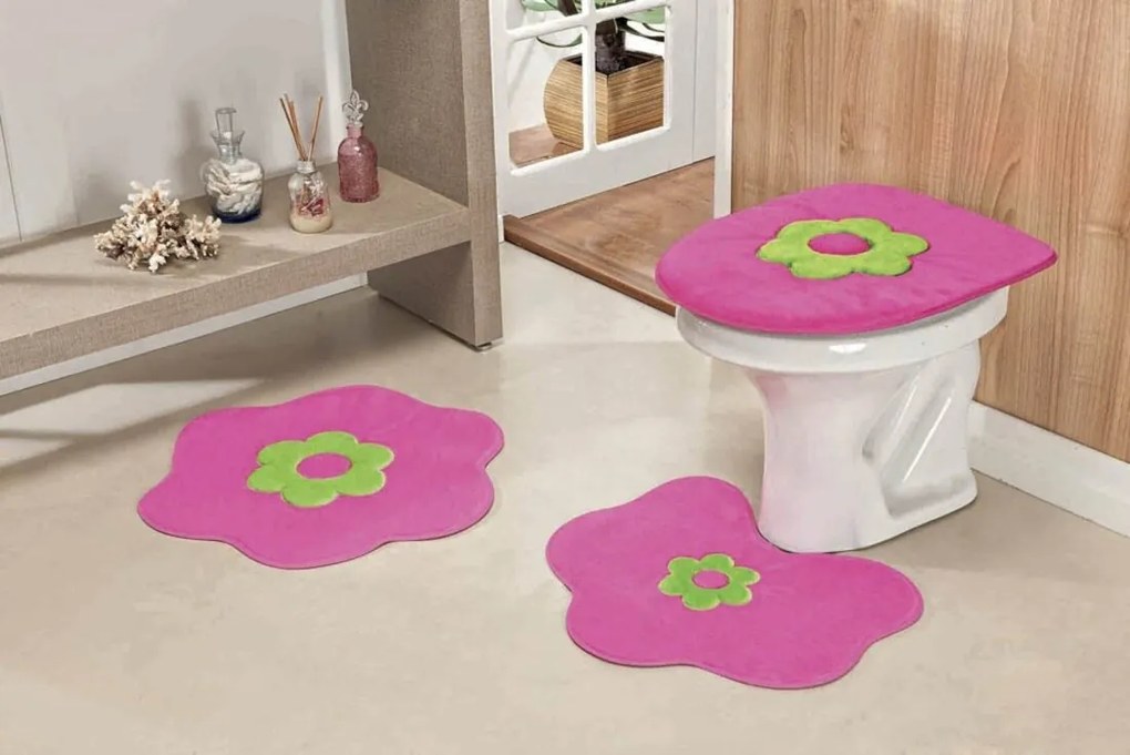Jogo de Banheiro Guga Tapetes Formato Margarida 03 Peças Pink