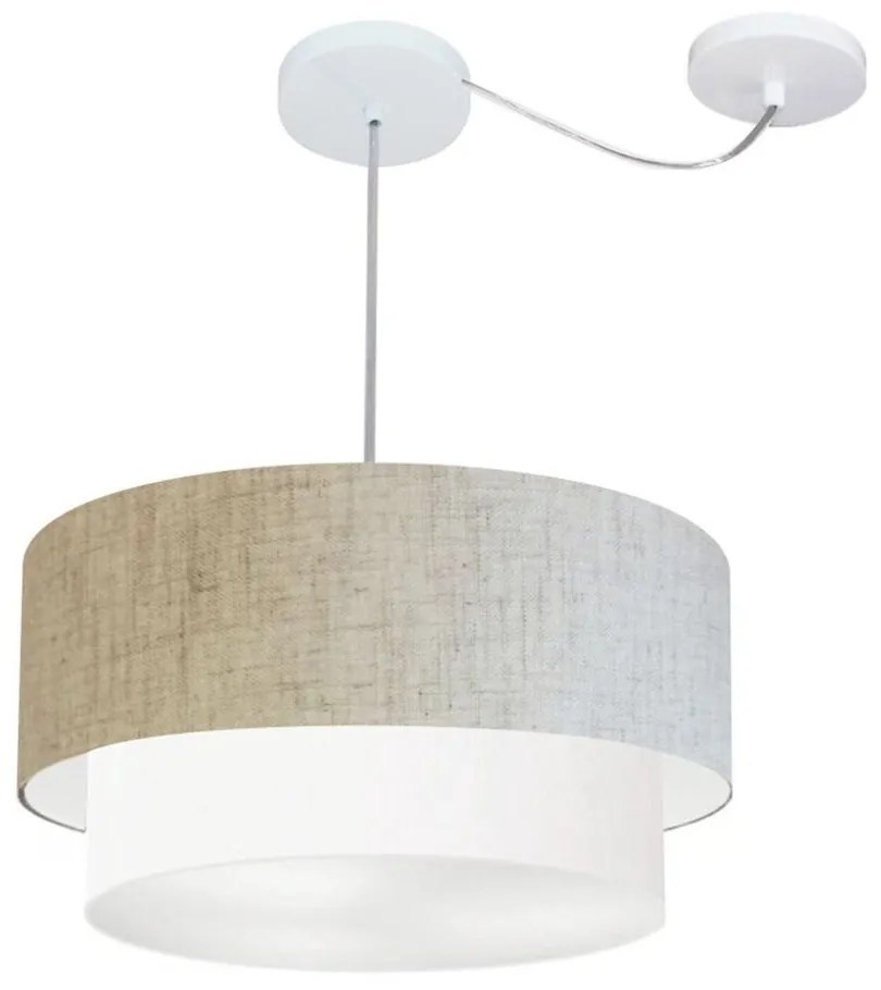 Lustre Pendente Duplo Cilíndrico Com Desvio de Centro Vivare Md-4365 Cúpula em Tecido 45x40cm - Bivolt