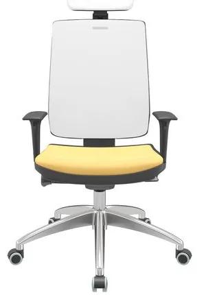 Cadeira Office Brizza Tela Branca Com Encosto Assento Vinil Amarelo Autocompensador 126cm - 63283 Sun House