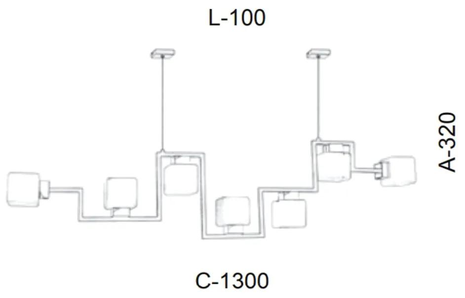 Pendente Retangular Irregular Vidro Quadrado 130X32X10Cm Metal E Cubo... (BRANCO / COBRE BRILHO, AMBAR)
