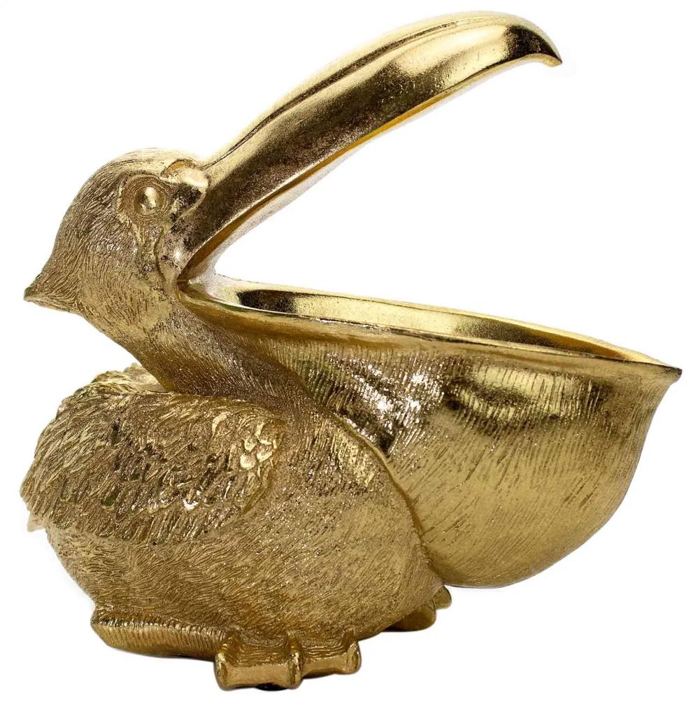 Escultura Decorativa Pelicano em Poliresina Dourado 20x23x11 cm - D'Rossi