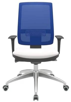 Cadeira Office Brizza Tela Azul Assento Vinil Branco Autocompensador Base Aluminio 120cm - 63779 Sun House