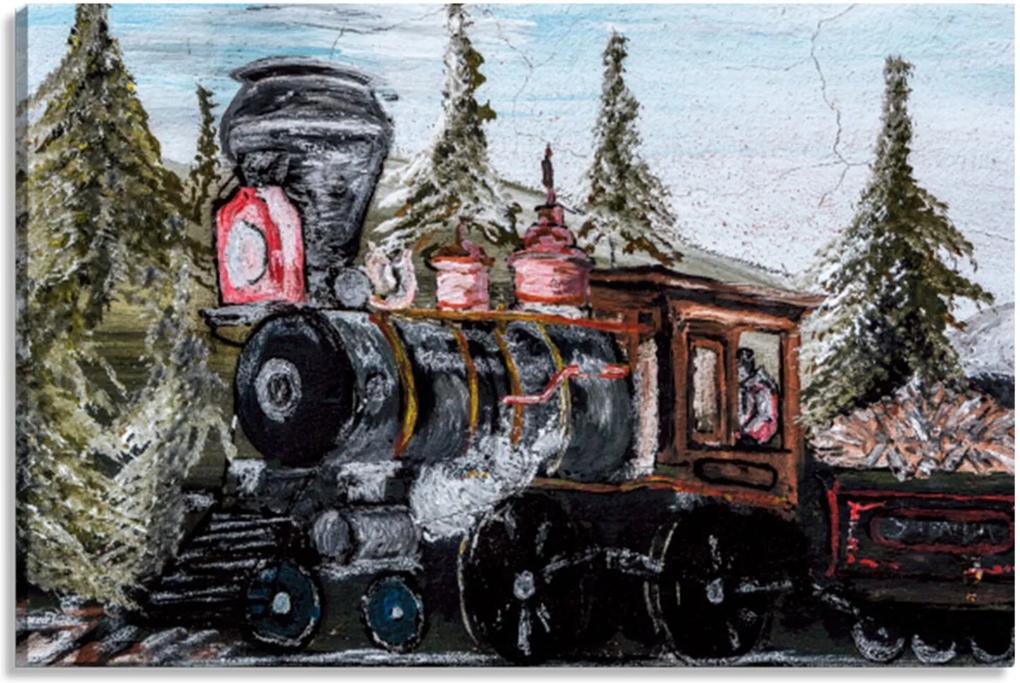 Tela Pump UP Decorativa Estilo Pintura Locomotiva a Vapor - Tamanho: 60x90cm (A-L) Unico