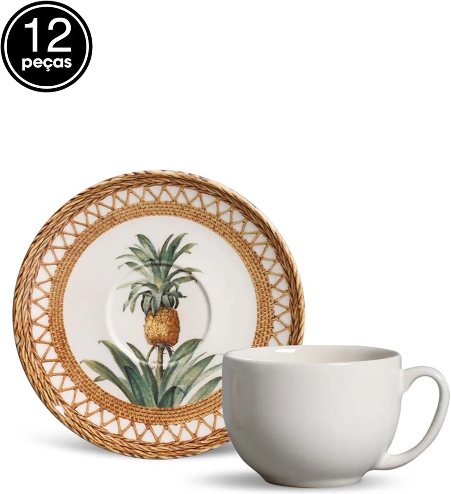Conjunto 12Pçs Xícaras de Chá Porto Brasil Coup Pineapple Branco/Bege