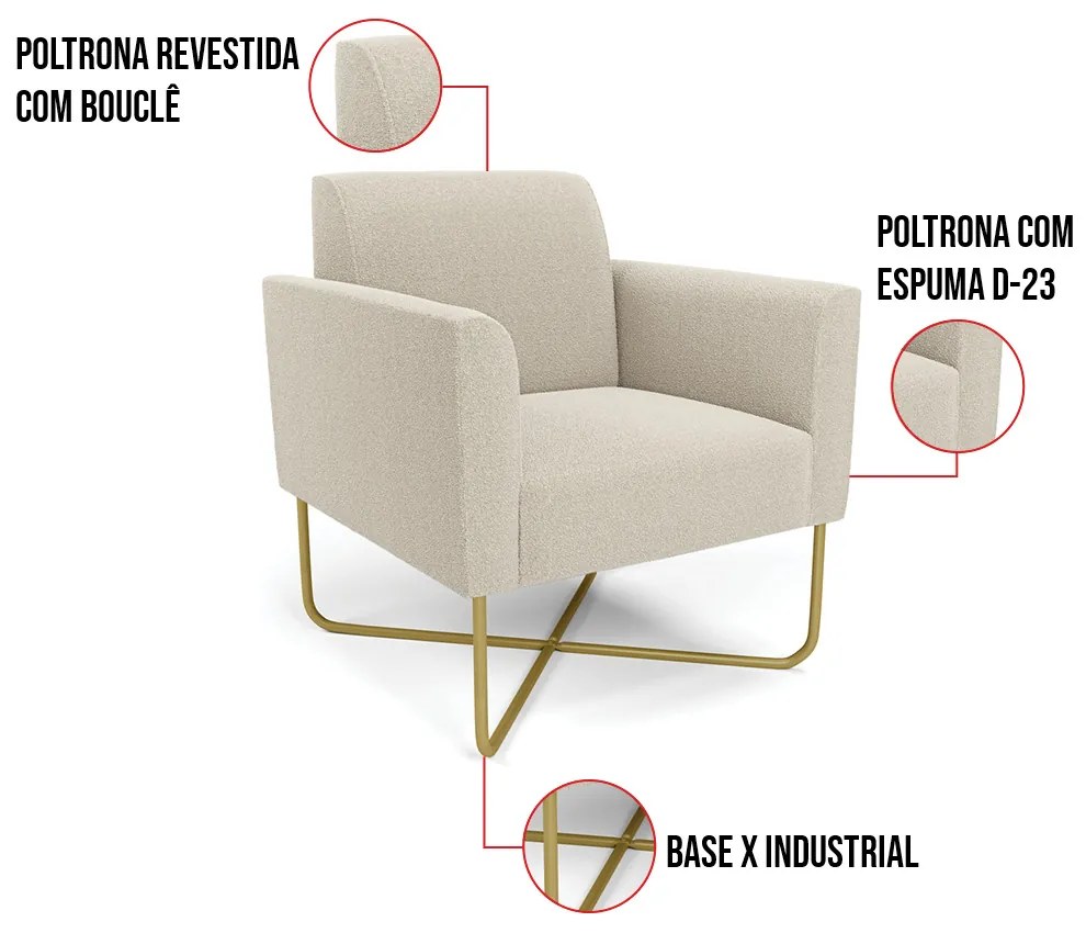 Poltrona Sala Base X Industrial Dourado Marisa Bouclê D03 - D'Rossi - Bege