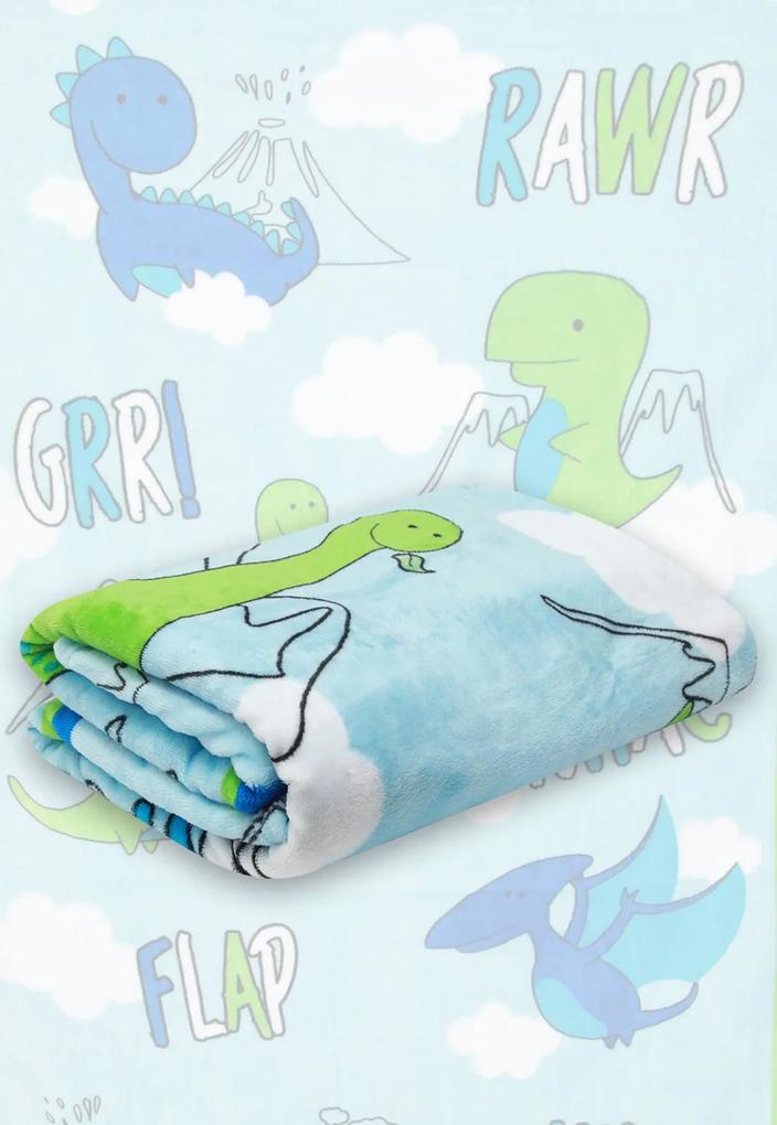 Cobertor Solteiro Lepper Dino Azul Claro 1,50 x 2,20