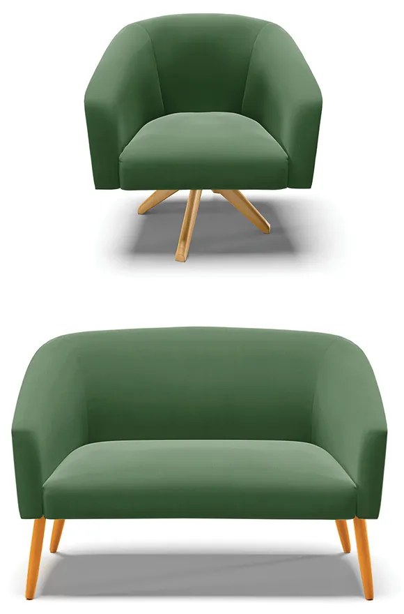 Sofá Namoradeira e Poltrona Giratória MA30 Stella Suede D03 - D'Rossi - Verde