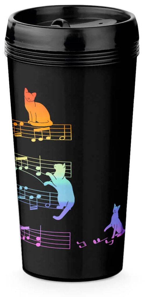 Copo Viagem 520ml Preto Arco Iris Gato Musical