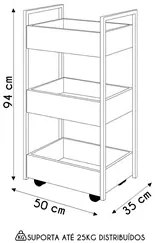 Carrinho Gourmet de Apoio Industrial 3 Prateleiras Liss M24 Branco/Pre