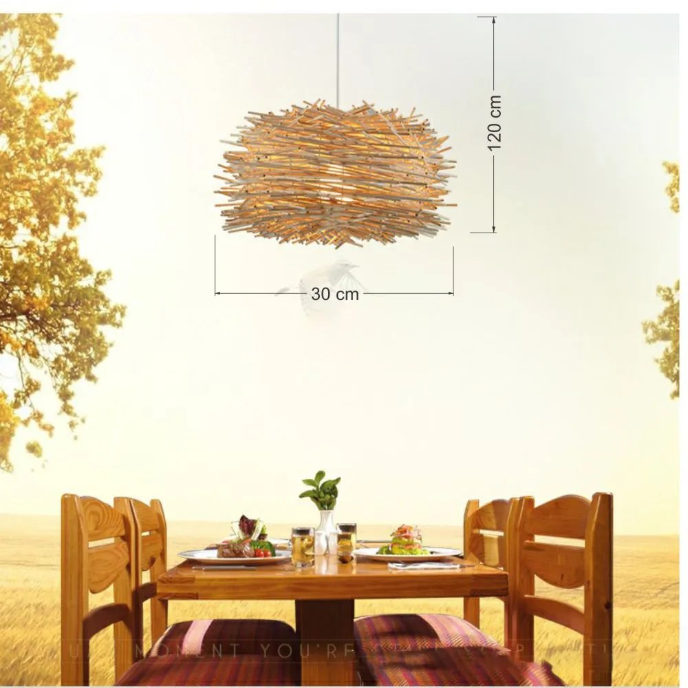 Pendente Luminaria Rattan lustre ninho de pássaro lâmpada sala estar jantar pastoral fazenda barra lâmpada do teto lustre rattan lâmpada de bambu - Modelo-30cm